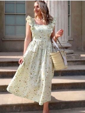 H&M Wildflower Meadow Collection Maxi Dress XXL Ruffle Green RARE Bloggers Fave